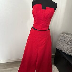 Elegant Red Strapless Jumpsuit